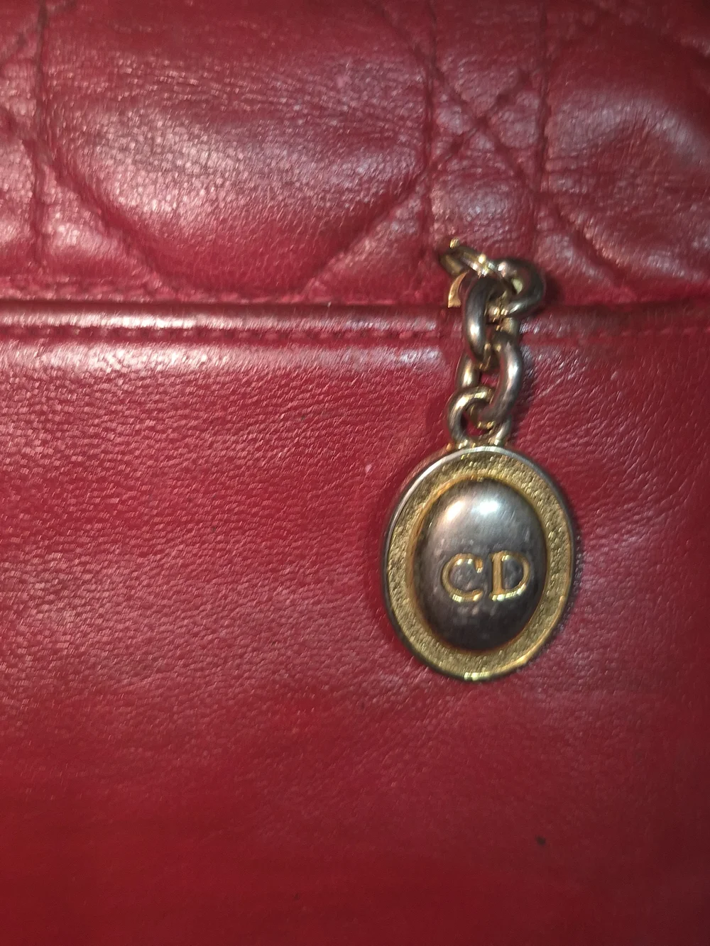 Vintage Authentic Dior Red Quilted Chain Wallet